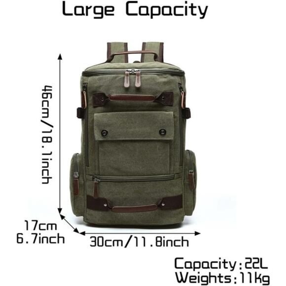 Retro Canvas Backpack Casual for Travel Green - Picture 2 of 5